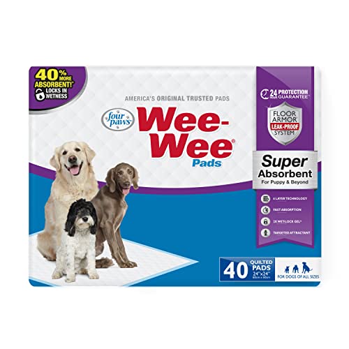 Four Paws Wee-Wee Super saugfähige Urinierunterlagen für Hunde – Hunde- und Welpenunterlagen für Töpfchentraining – Hunde-Einbruchs- und Welpenzubehör – 61 x 61 cm (40 Stück) von Four Paws