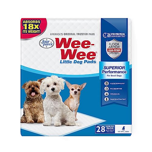 Four Paws Wee-Wee Superior Performance Little Pee Pads für kleine Hunde, auslaufsicherer Bodenschutz, Gesteppte Töpfchentrainingspads, geruchlos, 41,9 x 59,7 cm, 28 Stück Four Paws Wee-Wee Superior Performance Little Pee Pads für kleine Hunde, auslaufsicherer Bodenschutz, Gesteppte Töpfchentrainingspads, geruchlos, 41,9 x 59,7 cm, 28 Stück von Four Paws
