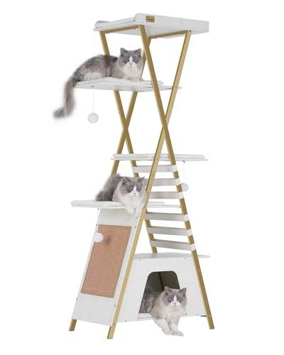 FourFurPets 183.9 cm Katzenbaum, Moderner Katzenturm für Indoor-Katzen, mehrstöckige Katzenhütte mit Höhlen, hoher Katzenbaum mit Katzenkratzbrett, Katzenturm aus Holz mit großer Sitzstange FourFurPets 183.9 cm Katzenbaum, Moderner Katzenturm für Indoor-Katzen, mehrstöckige Katzenhütte mit Höhlen, hoher Katzenbaum mit Katzenkratzbrett, Katzenturm aus Holz mit großer Sitzstange von FourFurPets