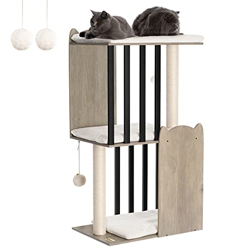 FourFurPets 3-stufiger moderner Kratzbaum, 111 cm hoch, Katzenbaum, mit 2 Voll Sisal Kratzsäulen, 3 Große Plattformen, Greige FourFurPets 3-stufiger moderner Kratzbaum, 111 cm hoch, Katzenbaum, mit 2 Voll Sisal Kratzsäulen, 3 Große Plattformen, Greige von FourFurPets