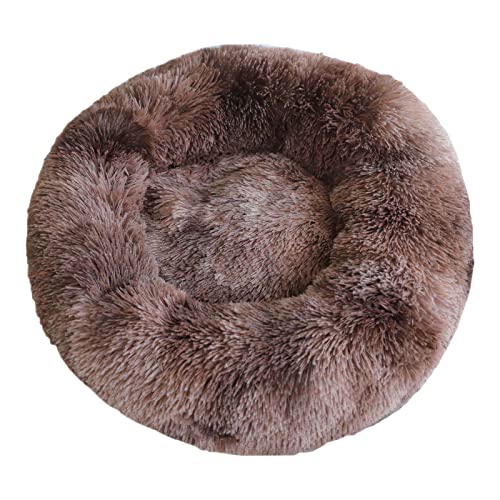 Fouriding Plüsch Donut Hunde Katzen Bett-Beruhigung Angst Haustiere Bett für Hunde Katzen Haustiere weiche Runde Kissen Betten mit Anti-Rutsch-Boden und waschbar (XL 70CM, Braun mit Farbverlauf) von Fouriding