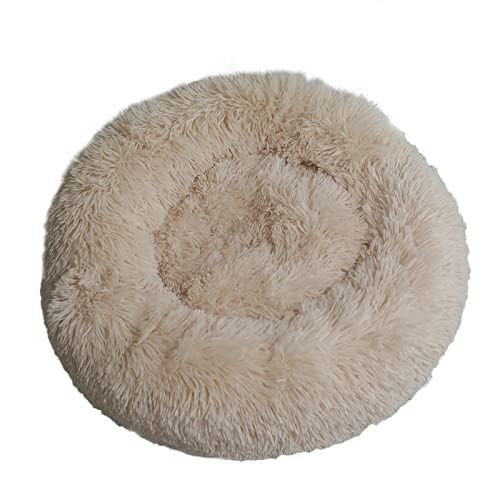 Fouriding Plüsch Donut Hunde Katzen Bett-Beruhigung Angst Haustiere Bett für Hunde Katzen Haustiere weiche Runde Kissen Betten mit Anti-Rutsch-Boden und waschbar (XL 70CM, Champagner) von Fouriding