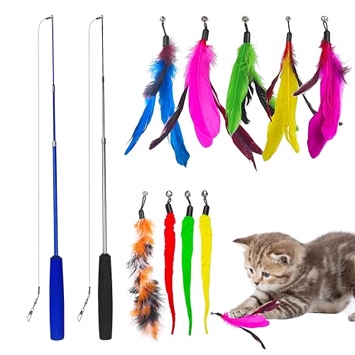 Fousenuk Katzenangel Stabil mit Federn, 12er Packung Katzenspielzeug Intelligenz, Cat Toy, die Katzenangelstange Ist 31cm Lang Kann auf 83cm Verlängert Werden, Federspielzeug für, Beschäftigung Fousenuk Katzenangel Stabil mit Federn, 12er Packung Katzenspielzeug Intelligenz, Cat Toy, die Katzenangelstange Ist 31cm Lang Kann auf 83cm Verlängert Werden, Federspielzeug für, Beschäftigung von Fousenuk