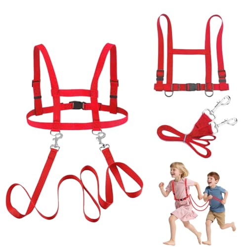 2 Stück Pferdeleine zum Spielen für Kinder, Pferdegeschirr für Kinder, Verstellbares Pferdegeschirr, Kinder Pferdegeschirr mit Extra Langer Leine, Pferdegeschirr für Kinder/Pferdespielzeug (Rot) von Fouvin