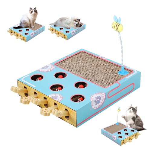 Interaktives Katzenspielzeug, 3-in-1-Kratzbrett und Spielzeug für Katzen, 5-Loch-Mäuse-Schlag-eine-Maulwurf Katzenmaus-Spielzeug mit Bewegender Feder Interaktives Katzenspielzeug, 3-in-1-Kratzbrett und Spielzeug für Katzen, 5-Loch-Mäuse-Schlag-eine-Maulwurf Katzenmaus-Spielzeug mit Bewegender Feder von Fouvin
