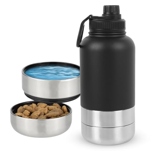 Trinkflasche Hunde für Unterwegs 950ml, Hundezubehör mit Futternapf und Wassernapf, 4 in 1 Isolierte Edelstahl Hundetrinkflasche, BPA-Frei Trinkflasche Hunde für Unterwegs 950ml, Hundezubehör mit Futternapf und Wassernapf, 4 in 1 Isolierte Edelstahl Hundetrinkflasche, BPA-Frei von Fouvin