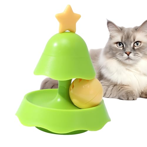 Foway Drehbare Katzenspielzeugbälle | Weihnachtsbaum-Rollerbälle für Katzen - 2-lagige interaktive Drehteller-Rollbälle für Haustiere, mittelgroße Katzen von Foway