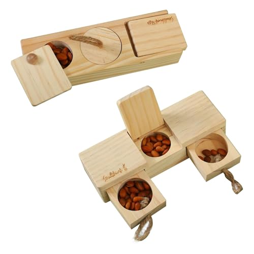 Foway Haustierspielzeug aus massivem zum Füttern, Leckerlispender für Kleintiere, 2X Kaninchen-Holzspielzeug zum Füttern und Futtersuchen, Interaktives Holzspielzeug zur Bereicherung für Hasen, von Foway