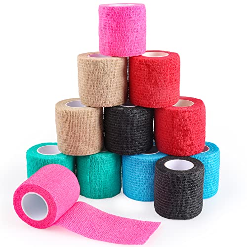 Fowecelt Bandagen Haftbandage Verband Selbstklebend: 12 Rollen 5cm x 4.5m Fixierbinde Selbsthaftend, Haftbandage Selbstklebend, Verbandsmaterial, Klebeverband Selbstklebend, Elastischer Verband von Fowecelt