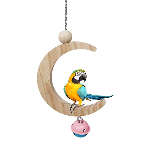 Bird Parrot Swing Kauspielzeug,Kleine Vogelschaukel Spielzeug Mondform Papageien kauen Naturholz Vogelspielzeug - Haustier-Papageienkäfig-Hängematten-Hängespielzeugstange für Wellensittiche, Fowybe von Fowybe