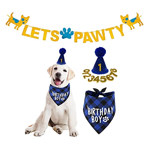 Fowybe 2 Pcs Hunde-Party-Bandana-Set | Haustiere Geburtstagsdeko mit, Zahlen, Schal, Banner,Welpen-Geburtstagsparty-Kostüme für kleine und mittelgroße Hunde Fowybe 2 Pcs Hunde-Party-Bandana-Set | Haustiere Geburtstagsdeko mit, Zahlen, Schal, Banner,Welpen-Geburtstagsparty-Kostüme für kleine und mittelgroße Hunde von Fowybe