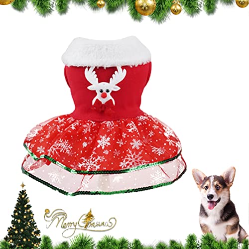 Fowybe Haustier-Weihnachtsrock,Weihnachtsmann Weihnachten Bling Bling Hundekleid Thema - Thermisches Feiertags-Mädchen-Welpen-Kostüm-Hunde-Kleid-Haustier-Winter-Kleidung für kleine von Fowybe
