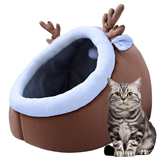 Fowybe Haustiernest - Warme kleine Katzenhöhle mit hängendem Spielzeug | Winternest mit Rutschfester Unterseite für kleine und mittelgroße Haustiere zum Schlummern im Innenbereich von Fowybe