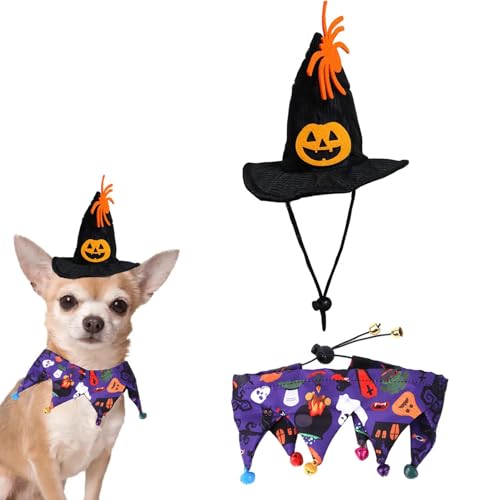 Fowybe Hexenkostüm für Hunde | Hundeschal mit Glöckchen, Katzenmütze mit Kürbismuster und Spinnendekor,Verstellbares, bequemes Haustierkostüm für Katzen und Hunde, Halloween-Partygeschenke Fowybe Hexenkostüm für Hunde | Hundeschal mit Glöckchen, Katzenmütze mit Kürbismuster und Spinnendekor,Verstellbares, bequemes Haustierkostüm für Katzen und Hunde, Halloween-Partygeschenke von Fowybe