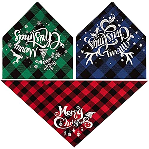 Fowybe Hundehalstuch Weihnachten | 3 Stück Katzenhandtücher | Gitter-Hundebandana, Karierter Haustier-Schal, Dreieckslätzchen, Halstuch, Weihnachtsbaum-Aufdruck, Haustier-Bandana für Haustiere von Fowybe