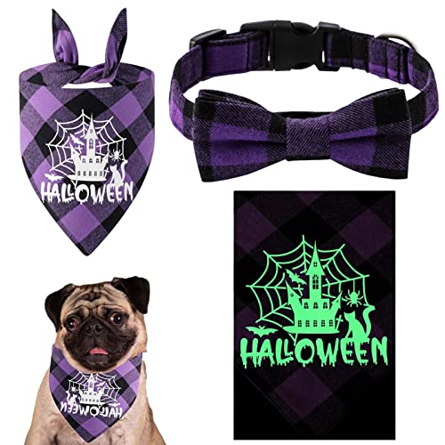 Fowybe Katzen-Halloween-Kostüme,Reflektierende Halloween-Dreieck-Lätzchen - Verstellbares Feiertags-Hundehalsband, Haustier-Lätzchen, Halloween-Themenmuster für Hunde und Katzen von Fowybe