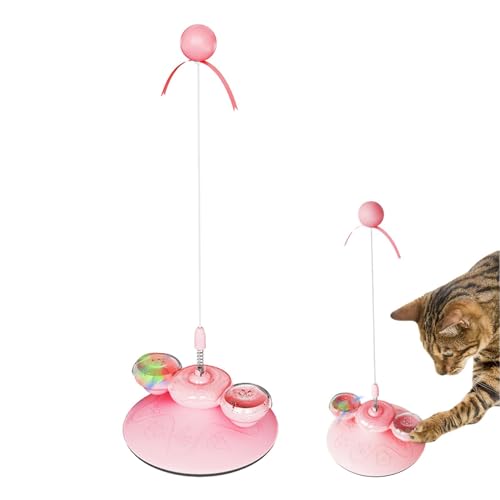 Fowybe Selbstspielendes Katzenspielzeug, Katzenspielzeug mit Schnur für Wohnungskatzen, Multifunktions-Katzenspielzeugbälle mit Windmühle, Katzenspuren, Kitty-Teaser-Stick, Ball, Katzenminze-Spender von Fowybe