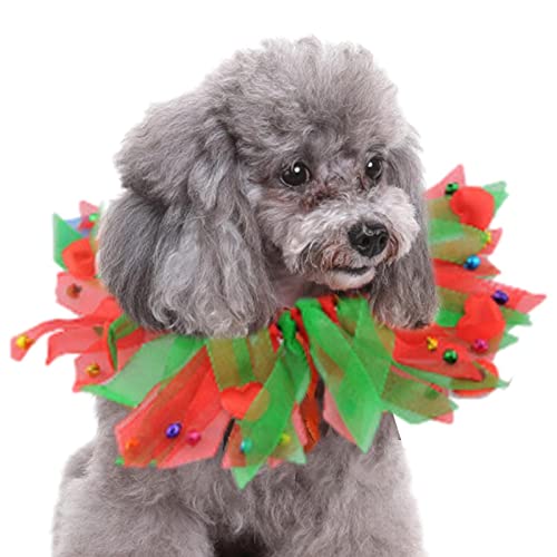 Fowybe Weihnachts-Hundehalsband, Hundehalsband Mädchen, Party Pet Festival Ornamente Kranz und rotes und grünes Band, verstellbar für mittlere und kleine Hunde von Fowybe