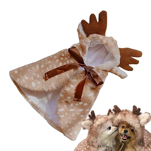 Fowybe Weihnachtshund-Elch-Umhang | Rentier-Umhang-Kostüm für Hunde und Katzen - Weiches Haustier-Rentier-Cosplay-Halloween-Weihnachts-Elch-Kostüm für kleine mittelgroße Kätzchenhunde von Fowybe
