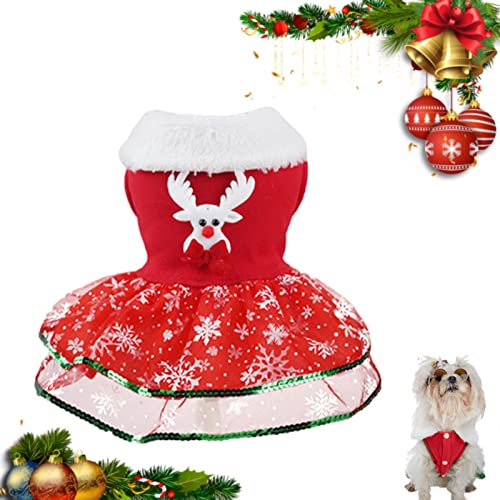 Fowybe Weihnachtskleid Hunde,Bling Bling Weihnachten Hundekleid Feiertagsthema Weihnachtsmann - Thermisches Feiertags-Mädchen-Welpen-Kostüm-Hunde-Kleid-Haustier-Winter-Kleidung für kleine von Fowybe