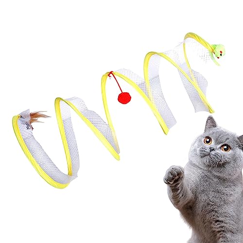 Kätzchen-Spieltunnel | S-Typ-Katzen-Tunnel-Frühlingsspielzeug | Katzen-Aktivitätstunnel mit Plüschball-Feder-Maus, faltbar für Zuhause, Mensch-Katze-Interaktion Fowybe von Fowybe