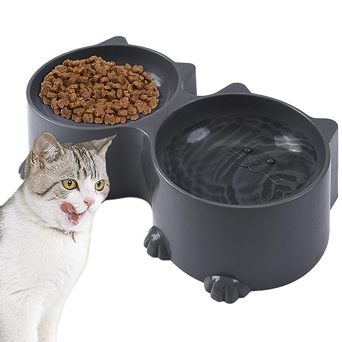 Wasser- und Futternapf-Set für Haustiere,Katzen-Design, hohes Katzengeschirr - Schützender Futternapf für Katzen, erhöhte Welpennäpfe für kleine Hunde, Tierfutter- und Wassernäpfe Fowybe von Fowybe