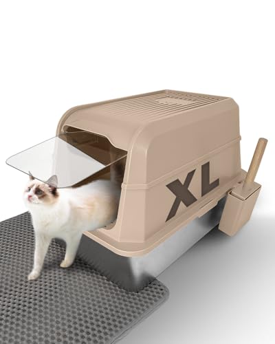 FoxFocus XL Katzentoiletten für Großkatzen, Edelstahl Katzentoilette mit Deckel, Geschlossene Katzentoiletten für Katzen mit Matte & Schaufel, Antihaftbeschichtung, einfache Reinigung, Anti-Auslaufen, FoxFocus XL Katzentoiletten für Großkatzen, Edelstahl Katzentoilette mit Deckel, Geschlossene Katzentoiletten für Katzen mit Matte & Schaufel, Antihaftbeschichtung, einfache Reinigung, Anti-Auslaufen, von FoxFocus