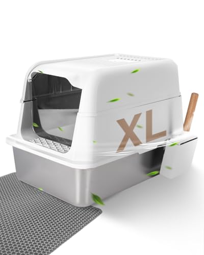 FoxFocus XL Katzentoiletten für Großkatzen, Edelstahl Katzentoilette mit Deckel, Geschlossene Katzentoiletten für Katzen mit Matte & Schaufel, Antihaftbeschichtung, einfache Reinigung, Anti-Auslaufen, FoxFocus XL Katzentoiletten für Großkatzen, Edelstahl Katzentoilette mit Deckel, Geschlossene Katzentoiletten für Katzen mit Matte & Schaufel, Antihaftbeschichtung, einfache Reinigung, Anti-Auslaufen, von FoxFocus