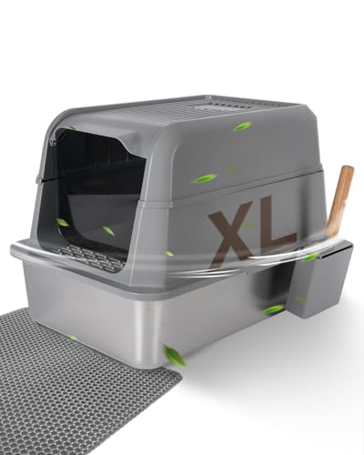 FoxFocus XL Katzentoiletten für Großkatzen, Edelstahl Katzentoilette mit Deckel, Geschlossene Katzentoiletten für Katzen mit Matte & Schaufel, Antihaftbeschichtung, einfache Reinigung, Anti-Auslaufen, FoxFocus XL Katzentoiletten für Großkatzen, Edelstahl Katzentoilette mit Deckel, Geschlossene Katzentoiletten für Katzen mit Matte & Schaufel, Antihaftbeschichtung, einfache Reinigung, Anti-Auslaufen, von FoxFocus