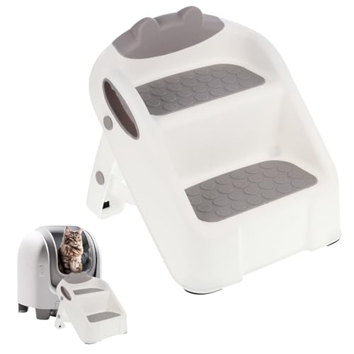 Katzenrampe für Katzentoilette, weiße Kunststoff-Katzenrampe für automatische Katzentoilette, doppellagige Stufen mit rutschfesten Gummifüßen, Stufe für kleine und ältere Katzen Katzenrampe für Katzentoilette, weiße Kunststoff-Katzenrampe für automatische Katzentoilette, doppellagige Stufen mit rutschfesten Gummifüßen, Stufe für kleine und ältere Katzen von Foxtell