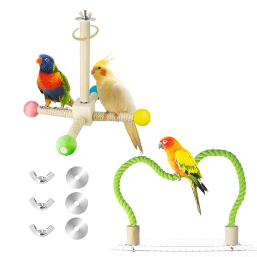 2 Set Vogelsitzstangen für Käfig und Vogelseilstange - Interaktives Vogelzubehör für Sittiche, Papageien, Nymphensittiche, Wellensittiche, 1 grüne Seilsitzstange für Vogelkäfige und 1 rollende 2 Set Vogelsitzstangen für Käfig und Vogelseilstange - Interaktives Vogelzubehör für Sittiche, Papageien, Nymphensittiche, Wellensittiche, 1 grüne Seilsitzstange für Vogelkäfige und 1 rollende von Foycow