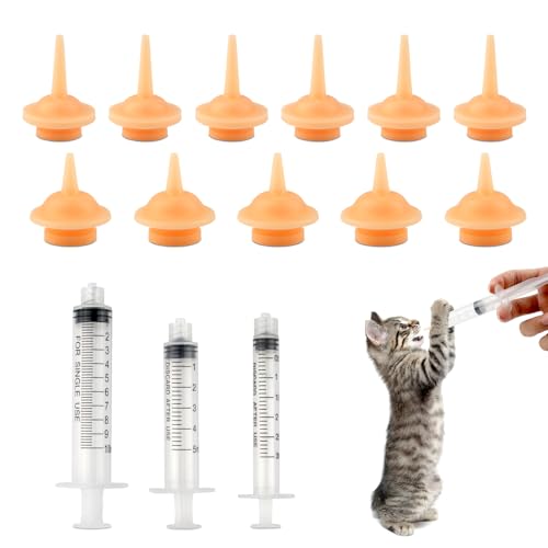 Foyods 14 Stück Futterspritze für Kätzchen,Haustier Nippel mit Futterspritze,Silikon Nippel Futterspritze für Kätzchen und Welpen,Wiederverwendbare Mini-Nippel für Haustiere mit Spritzen von Foyods