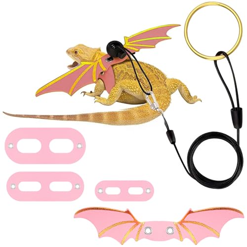 Hundegeschirr und Leine, verstellbares Eidechsengeschirr mit Flügeln, für Reptilien, Eidechsen, Amphibien, Outdoor-Walking-Weste mit Zugseil, 3 Stück, Rosa (S, M, L) von Foyods