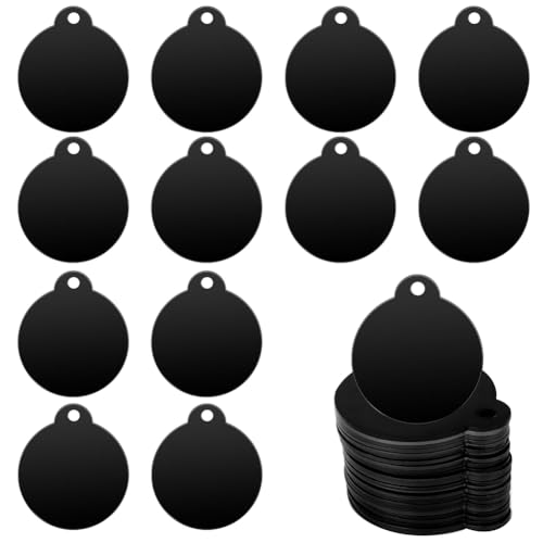 Fozriybefy 25 STK. Runde Blankoanhänger Schwarz Ca. 35mm Stempelrohlinge Gravierrohlinge Metallrohlinge Schlüsselanhänger Hundemarke von Fozriybefy