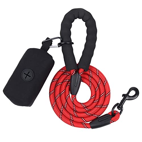 Seil Haustier Durable Hundeleine mit Kacke Tasche Spender Starke Reflektierende Haustier Seil Walking Training Runde Leine Gürtel for Hunde Katzen Pet Seile Haustierleine Mit (Size : Red) von FrEshn