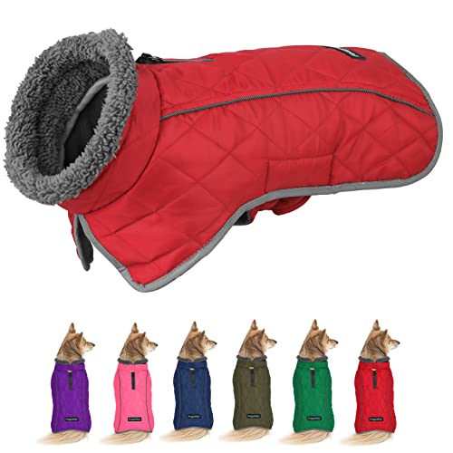 Fragralley Hunde-Wintermantel-Jacke, reflektierend, verstellbar, winddicht, Hunde-Rollkragenkleidung, Hunde-Kaltwetterweste, Welpen-Schneemantel für kleine, mittelgroße und große Hunde (Rot-XL) von Fragralley