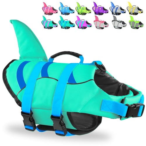 Fragralley Shark Hundeschwimmweste, einfach anzuziehen, zum Schwimmen und Bootfahren, lebendige und verstellbare Hundeschwimmweste für kleine, mittelgroße und große Hunde, geeignet zum Schwimmen, von Fragralley