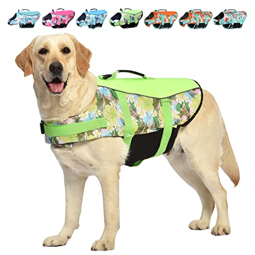 Hawaiian Sports Style Hundeschwimmweste,Hundeschwimmweste mit Rettungsgriff zum Schwimmen Bootfahren und Verstellbare Welpen-Schwimmweste,Ripstop-Schwimmwesten für kleine, mittelgroße und große Hunde von Fragralley