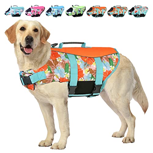 Hawaiian Sports Style Hundeschwimmwesten - Hundeschwimmweste mit Rettungsgriff zum Schwimmen Bootfahren und verstellbaren Welpen-Schwimmwesten - Ripstop-Schwimmwesten für kleine, mittelgroße und große Hunde von Fragralley