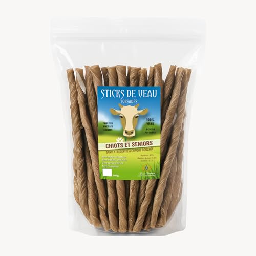 Gedrehter Kalbsstift für Hunde – Natürlicher Leckerbissen hypoallergen – sanftes Kauen – reich an Proteinen – fettarm – ohne Getreide oder Zusatzstoffe – Welpen und Senioren Gedrehter Kalbsstift für Hunde – Natürlicher Leckerbissen hypoallergen – sanftes Kauen – reich an Proteinen – fettarm – ohne Getreide oder Zusatzstoffe – Welpen und Senioren von France Croquettes