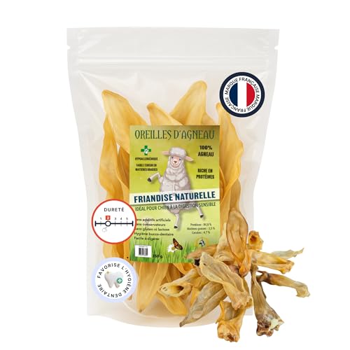 Natürliche Lammohren für Hunde – hypoallergene Leckereien aus 100 % Lamm – fettarm, reich an Proteinen – Zahnunterstützung – leicht verdaulich – 250 g France Croquettes von France Croquettes