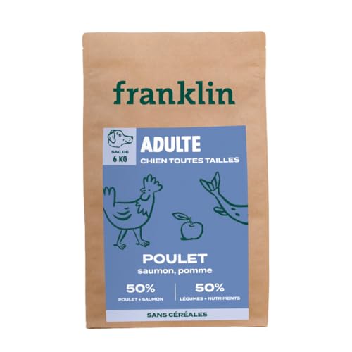 Franklin Sterilisiertes Hundefutter – Waage Serie – mit 50% Huhn und Lachs – getreidefreies Trockenfutter – Größe 13 mm – 6 kg von Franklin