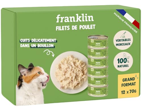 FRANKLIN – Nassfutter für Katzen – Hühnerfilet mit Brühe gekocht – 100 % natürlich, ohne Zusatzstoffe – schmackhafte Textur – reich an Proteinen – kalorienarm – jedes Alter – Packung 12 x 70 g FRANKLIN – Nassfutter für Katzen – Hühnerfilet mit Brühe gekocht – 100 % natürlich, ohne Zusatzstoffe – schmackhafte Textur – reich an Proteinen – kalorienarm – jedes Alter – Packung 12 x 70 g von Franklin
