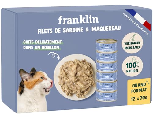 FRANKLIN – Nassfutter für Katzen – Sardinenfilet und in Brühe gekochte Makrele – 100 % natürlich, ohne Zusatzstoffe – schmackhafte Textur – reich an Proteinen – kalorienarm – Packung 12 x 70 g FRANKLIN – Nassfutter für Katzen – Sardinenfilet und in Brühe gekochte Makrele – 100 % natürlich, ohne Zusatzstoffe – schmackhafte Textur – reich an Proteinen – kalorienarm – Packung 12 x 70 g von Franklin