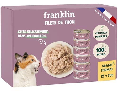 FRANKLIN – Nassfutter für Katzen – in Brühe gekochtes Thunfischfilet – 100 % natürlich, ohne Zusatzstoffe – schmackhafte Textur – reich an Proteinen – kalorienarm – jedes Alter – Packung 12 x 70 g FRANKLIN – Nassfutter für Katzen – in Brühe gekochtes Thunfischfilet – 100 % natürlich, ohne Zusatzstoffe – schmackhafte Textur – reich an Proteinen – kalorienarm – jedes Alter – Packung 12 x 70 g von Franklin