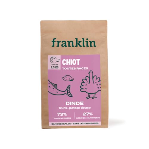 FRANKLIN Trockenfutter für Welpen – 73 % Truthahn und Forelle – ohne Getreide und ohne Hülsenfrüchte – einfache Verdauung – optimales Wachstum – Kleine Größe 11 mm – 2,5 kg von Franklin