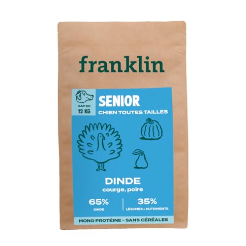 Franklin - Getreidefreie Trockenfutter - Erwachsener Hund - 100% natürlich - Hypoallergen - Optimale Verdauung - Pute, Kürbis, Birne - 12kg von Franklin