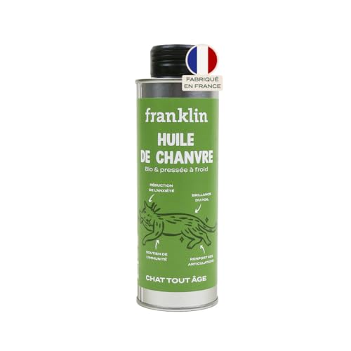 Franklin Hanföl für Katzen – 100 % natürlich – kaltgepresst – Anti-Stress – Haut, Fell & Gelenke – Reich an Omega 3 & 6 – integrierter Dosierer – 250 ml von Franklin