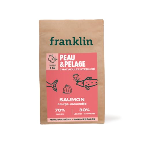 Franklin Katzenfutter sterilisiert - 6kg - getreidefrei - 70% Fleisch - Hypoallergen - Lachs, Kürbis, Kamille Franklin Katzenfutter sterilisiert - 6kg - getreidefrei - 70% Fleisch - Hypoallergen - Lachs, Kürbis, Kamille von Franklin