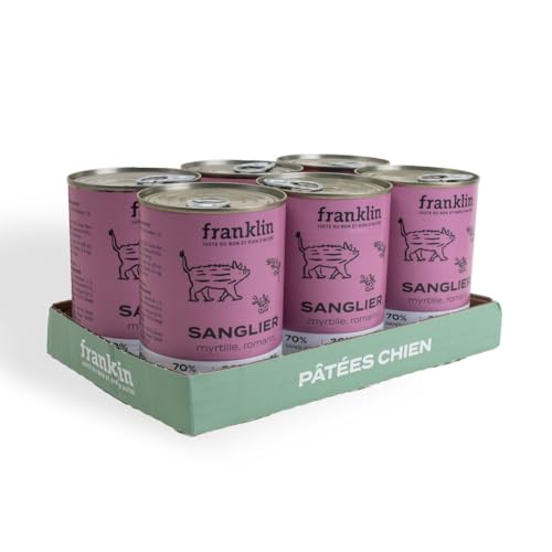 Franklin Nassfutter Hundefutter - 6 x 400g - 70% Wildschwein - Leicht verdaulich - Wildschweinfutter Blaubeere, Rosmarin von Franklin